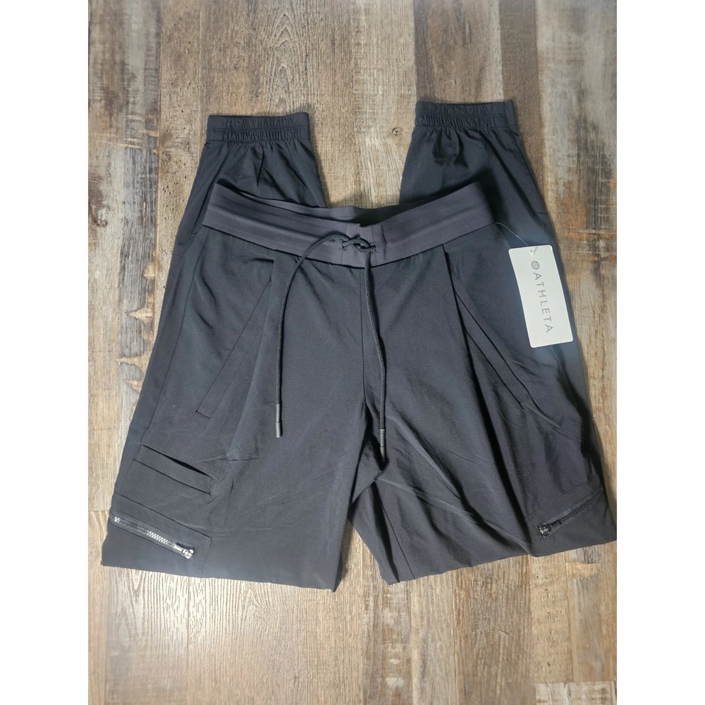 NEW Athleta Venture Athletic Womens Pants Black Sz 0 Pockets Drawstring MSRP $98